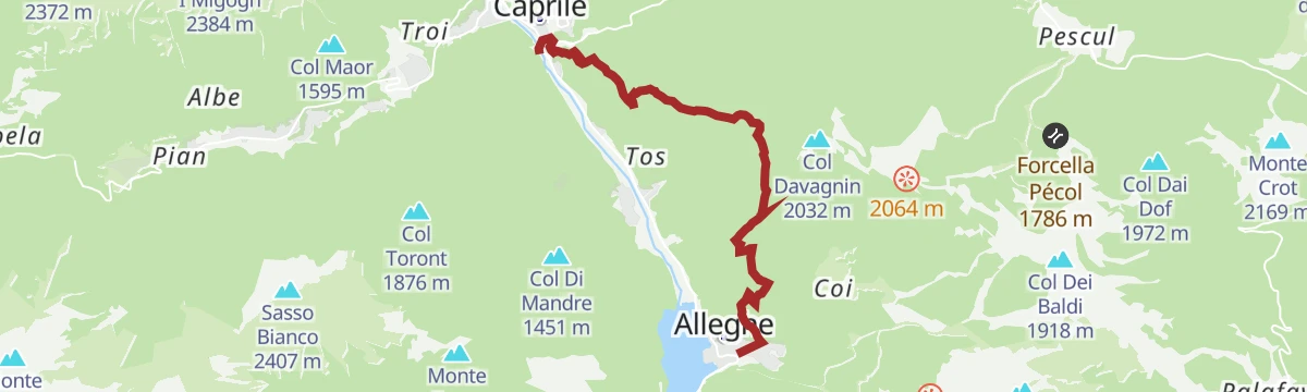 Route map: Hikes in Alleghe 4 - The Spina Waterfall